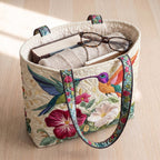 Fleur & Aile Sac Matelassé – sac rempli d’un livre, d’un gilet et de lunettes