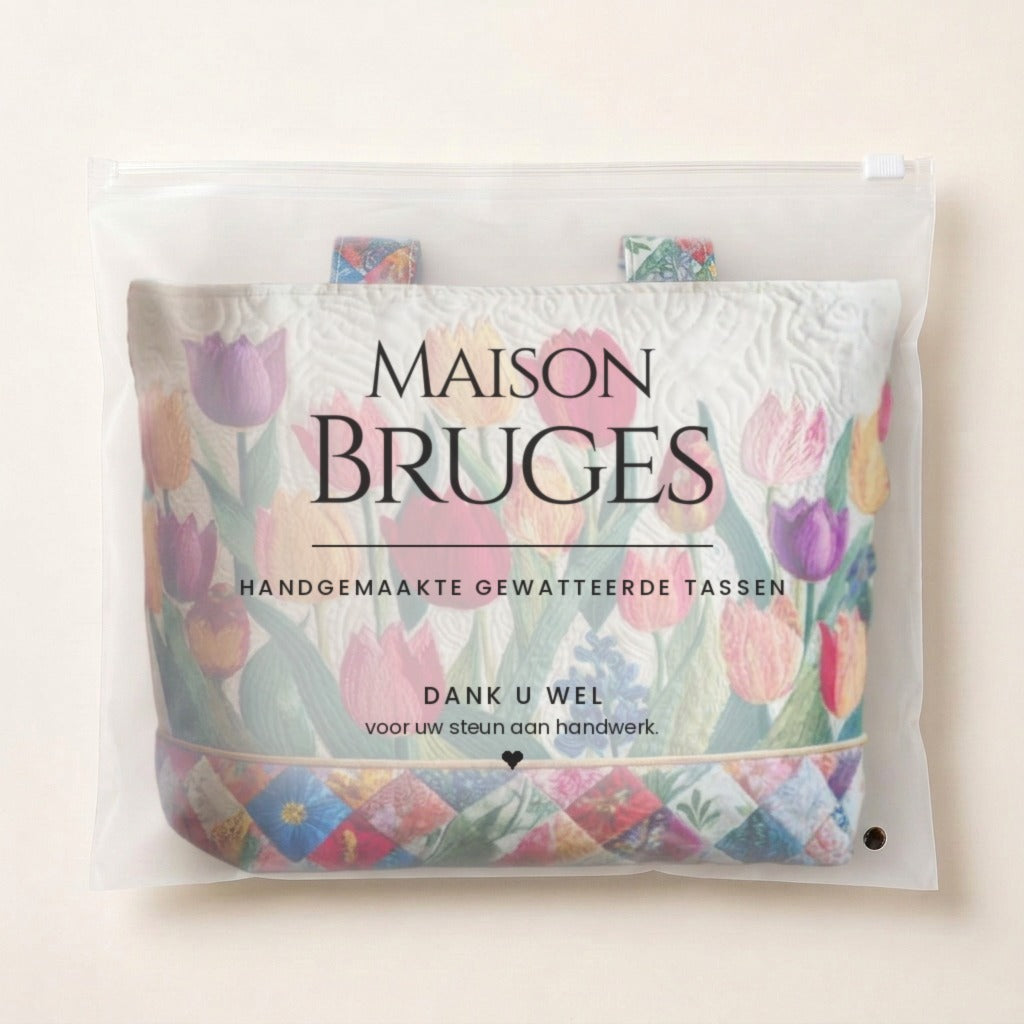 Tulip Garden quilted tote bag in its Maison Bruges pouch