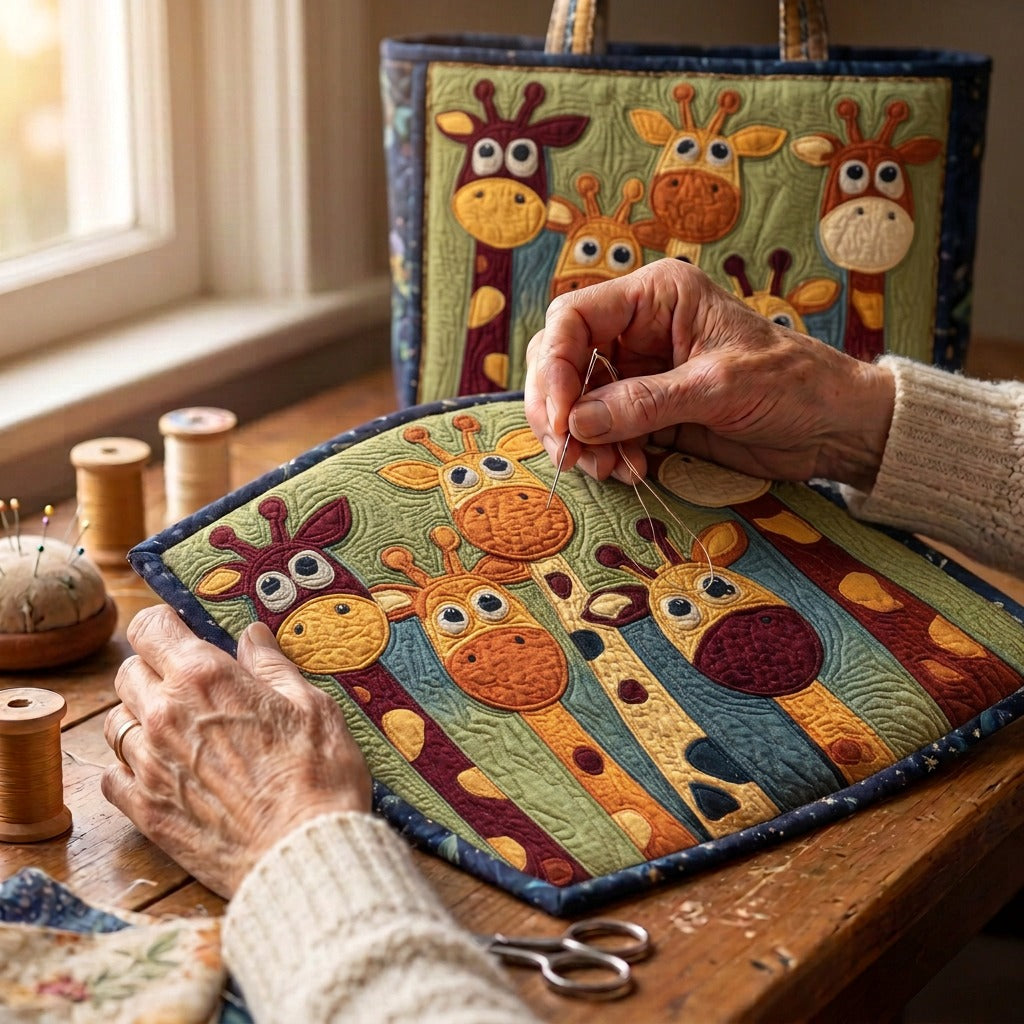 Élégance Savane Tote Bag Matelassé – matelassé à la main sur la table de l’atelier