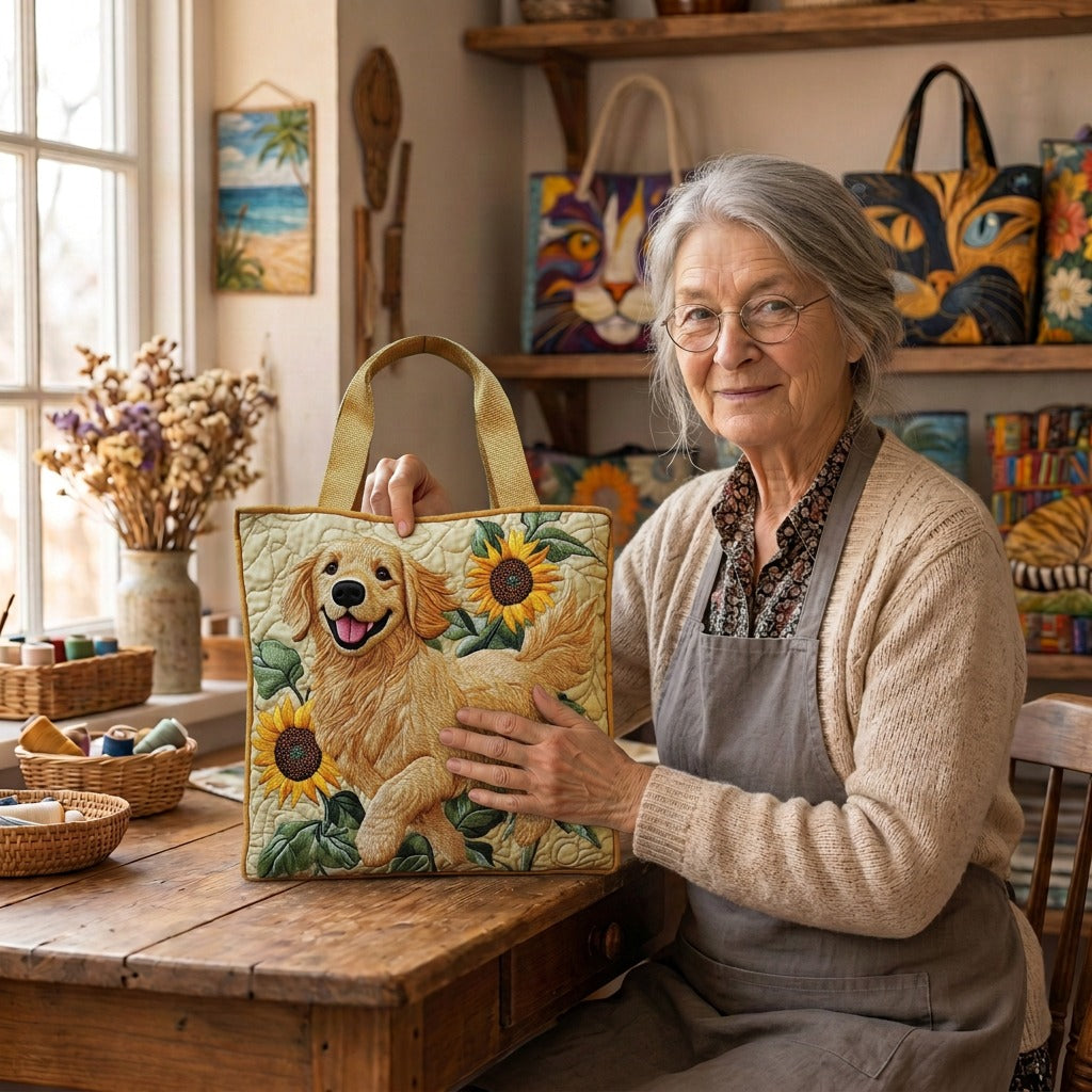 Lien dans son atelier avec le Harmonie Dorée Tote Bag Matelassé
