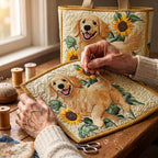 Harmonie Dorée Tote Bag Matelassé – matelassé à la main sur la table de l’atelier