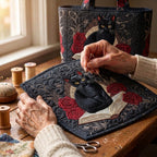 Chat de Minuit Sac Artisanal Matelassé – matelassé à la main sur la table de l’atelier