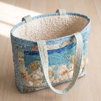 Sea Turtles quilted tote bag, open, showing the quilted lining