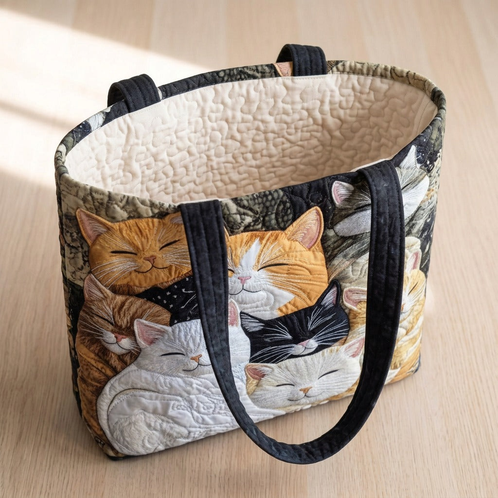 Chatons Rêveurs Sac Artisanal Matelassé – sac ouvert avec doublure matelassée