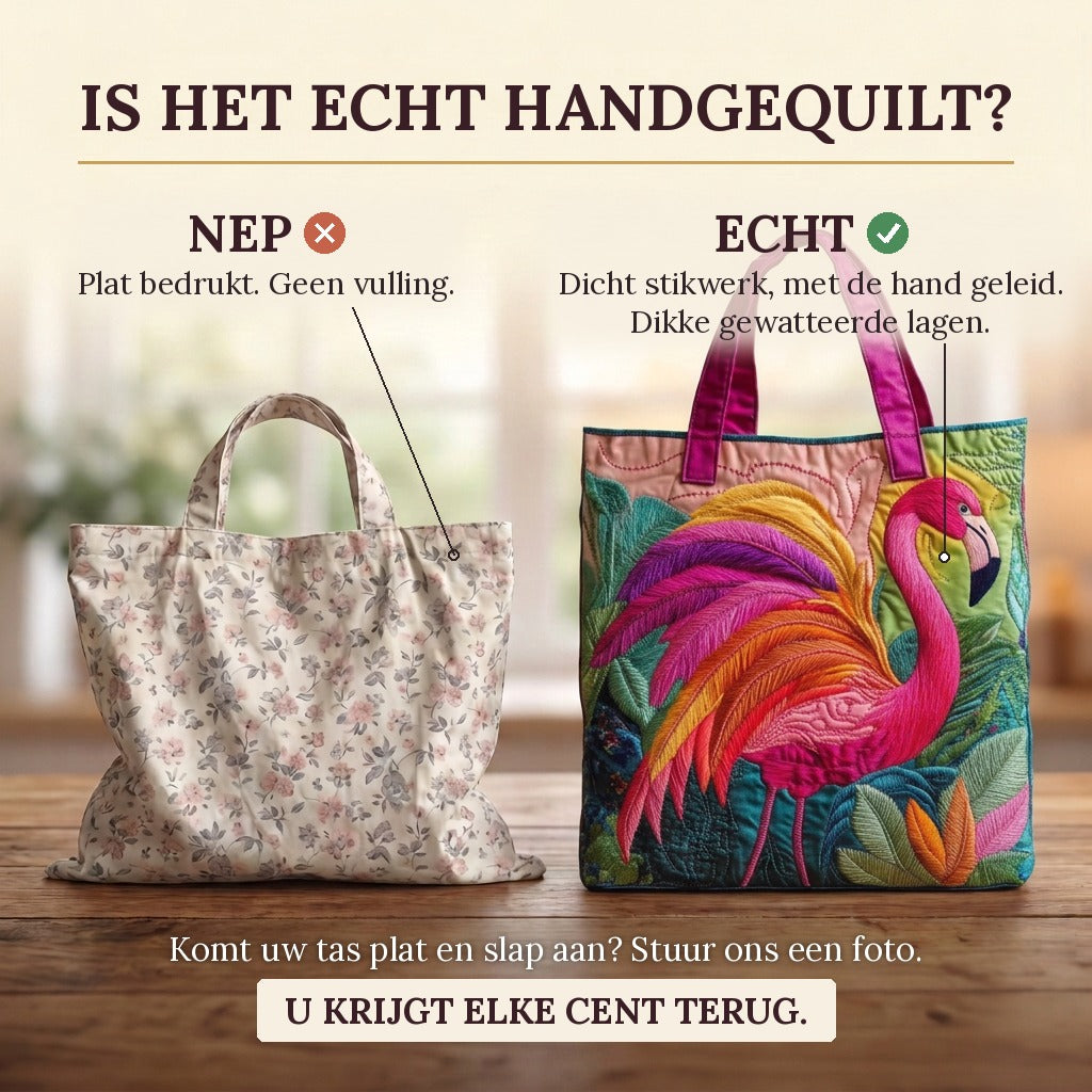 Flamingoschemering Gewatteerde Draagtas: echt gewatteerd tegenover plat bedrukt