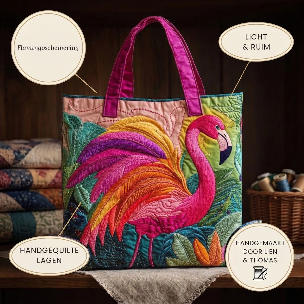 Flamingoschemering Gewatteerde Draagtas – details: licht en ruim, gewatteerde lagen