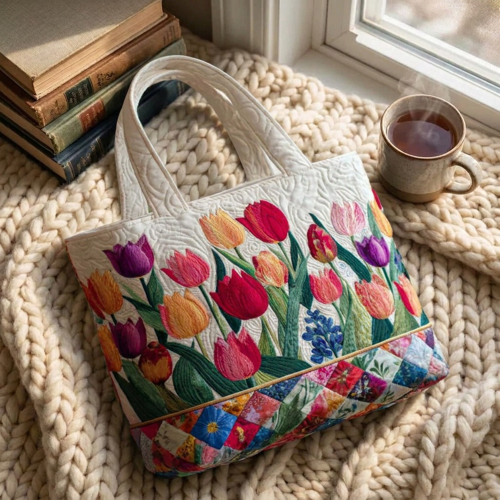 Classique Intemporel Tote Bag Matelassé – sac sur un plaid tricoté avec un café près de la fenêtre