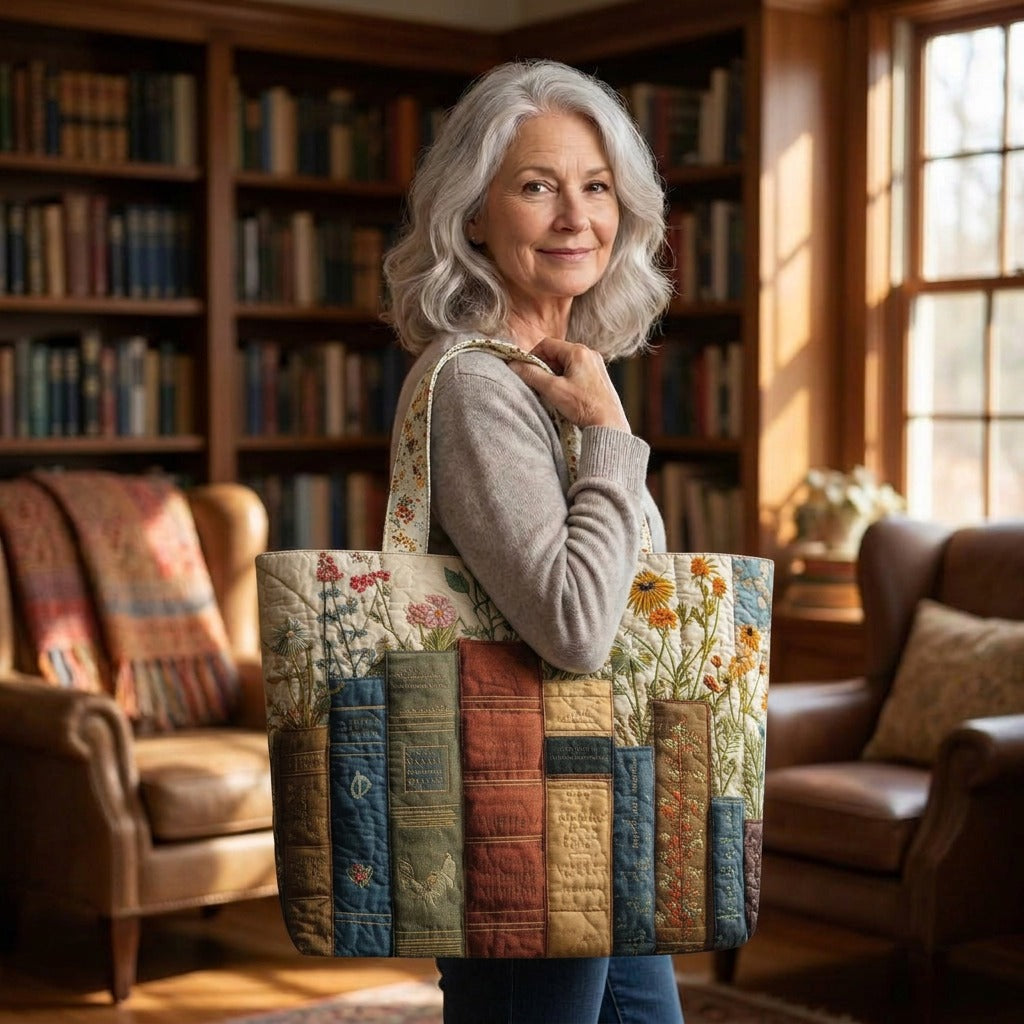 Jardin Bibliothèque Tote Bag Matelassé – tote bag matelassé porté à l’épaule