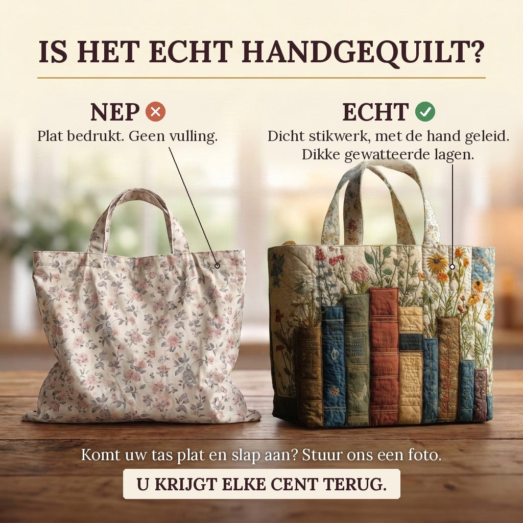 Jardin Bibliothèque Tote Bag Matelassé : vrai matelassage ou impression plate