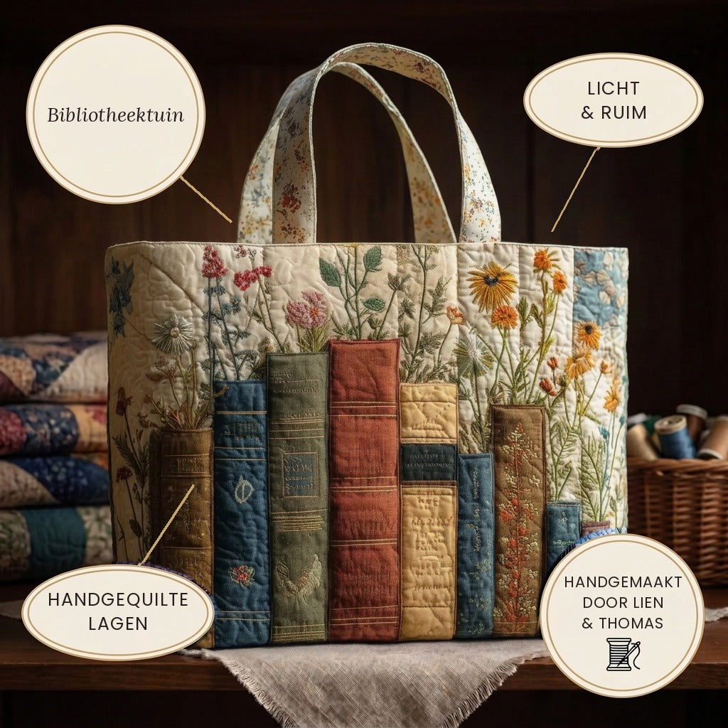 Jardin Bibliothèque Tote Bag Matelassé – détails : léger et spacieux, couches matelassées