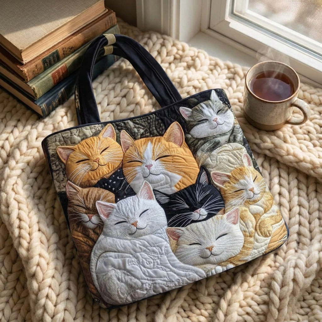 Pure Rêverie Tote Bag Matelassé – sac sur un plaid tricoté avec un café près de la fenêtre