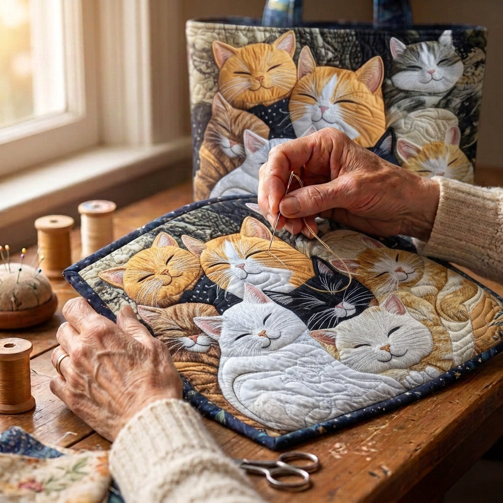 Pure Rêverie Tote Bag Matelassé – matelassé à la main sur la table de l’atelier