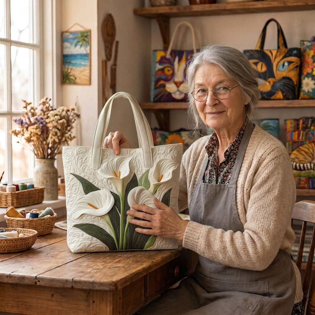 Lien met de Porseleinwit Gewatteerde Draagtas in haar atelier