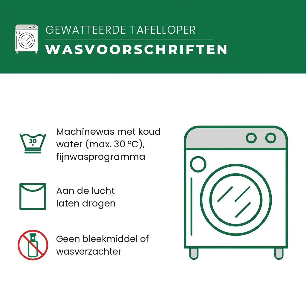 Wasvoorschriften gewatteerde tafelloper